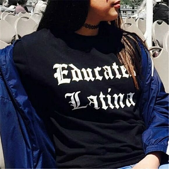 Black Tee Shirt Top Educated Latina - Picture 5 of 6